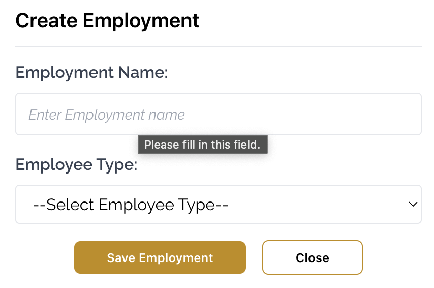 Add Employment Type Add Employment Type