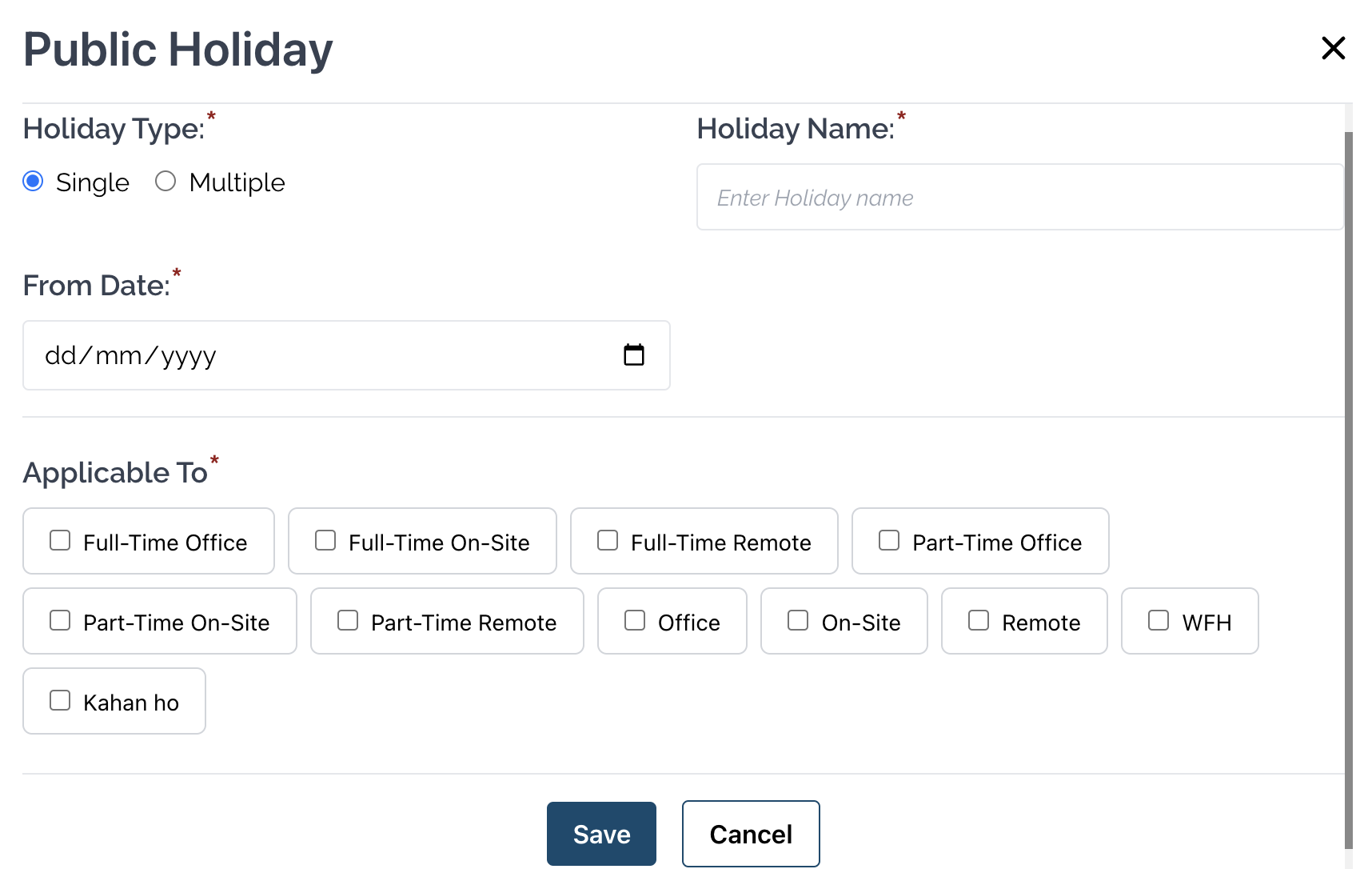 Add Public Holiday Add Public Holiday
