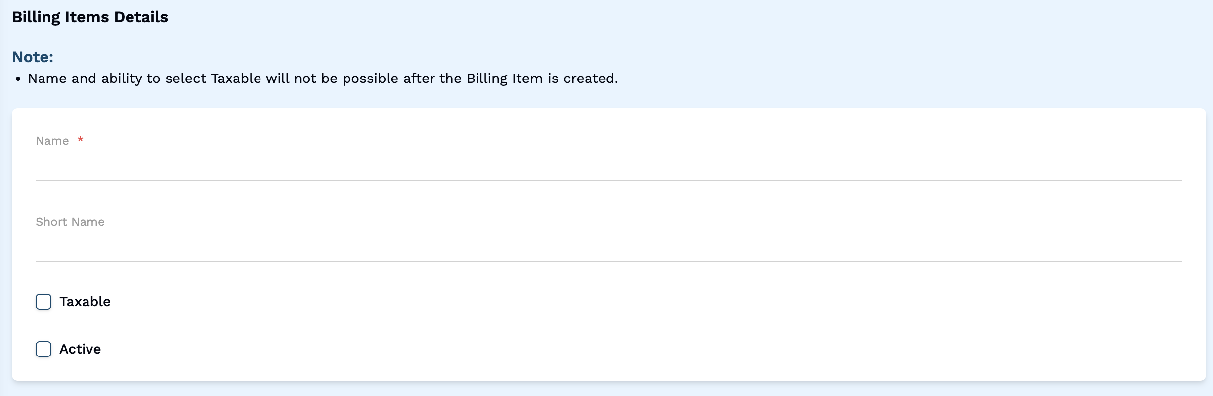 Billing Item Details