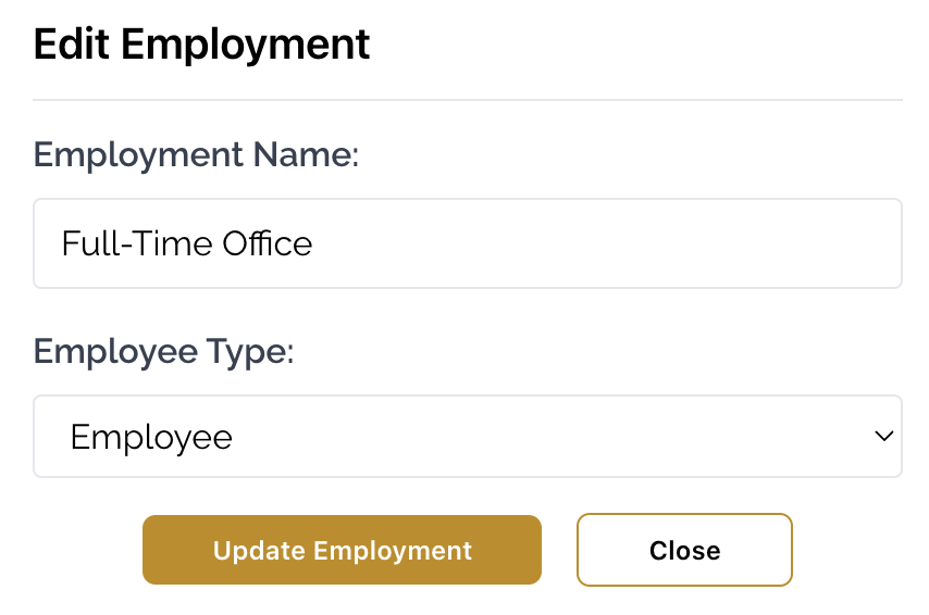 Edit Employment Type Edit Employment Type
