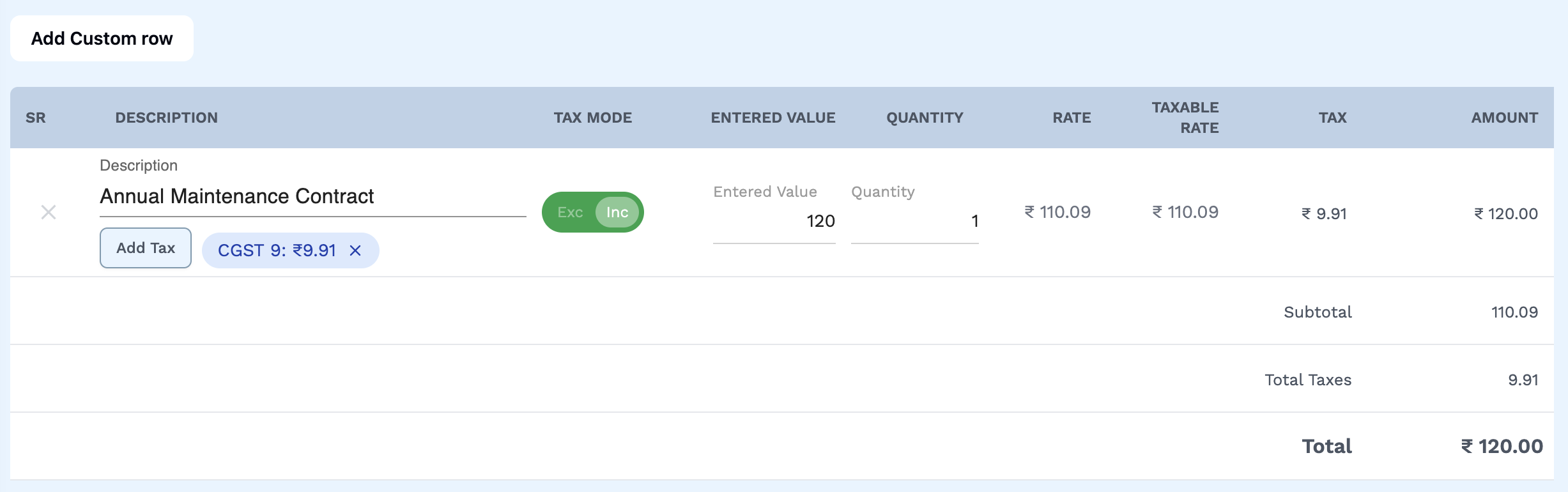 Create Invoice Table Create Invoice Table