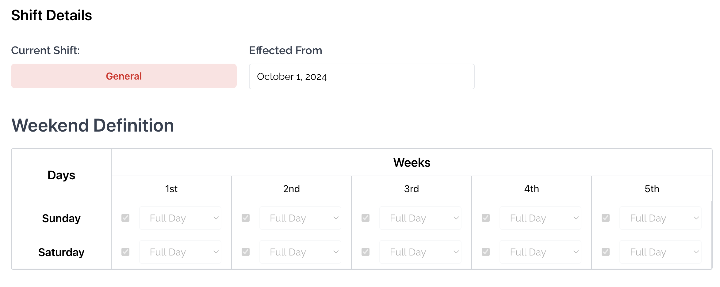Shift Details Shift Details