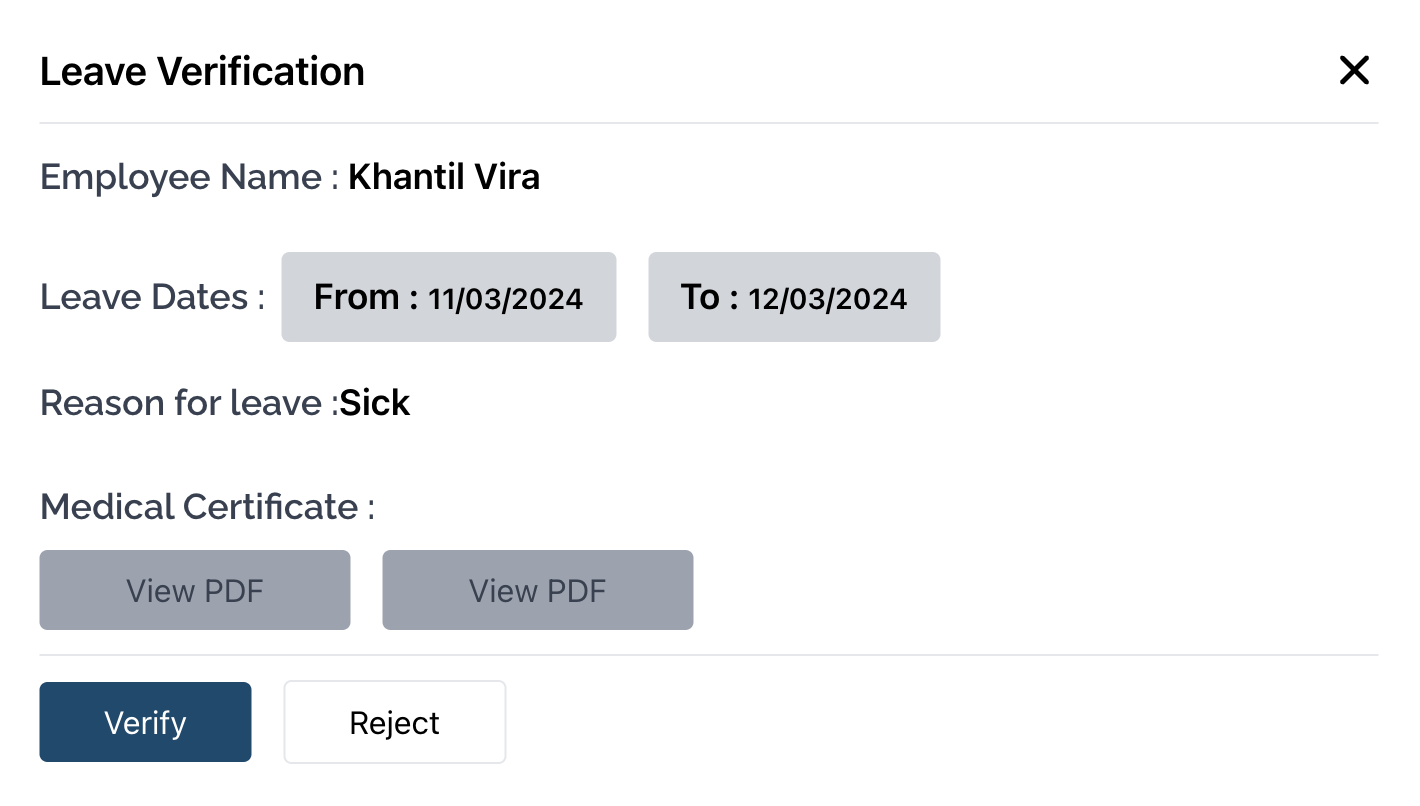 Verify/Reject Leaves Verify/Reject Leaves